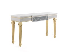 21st Century Portland Console in Wood and Top in White Statuario Marble