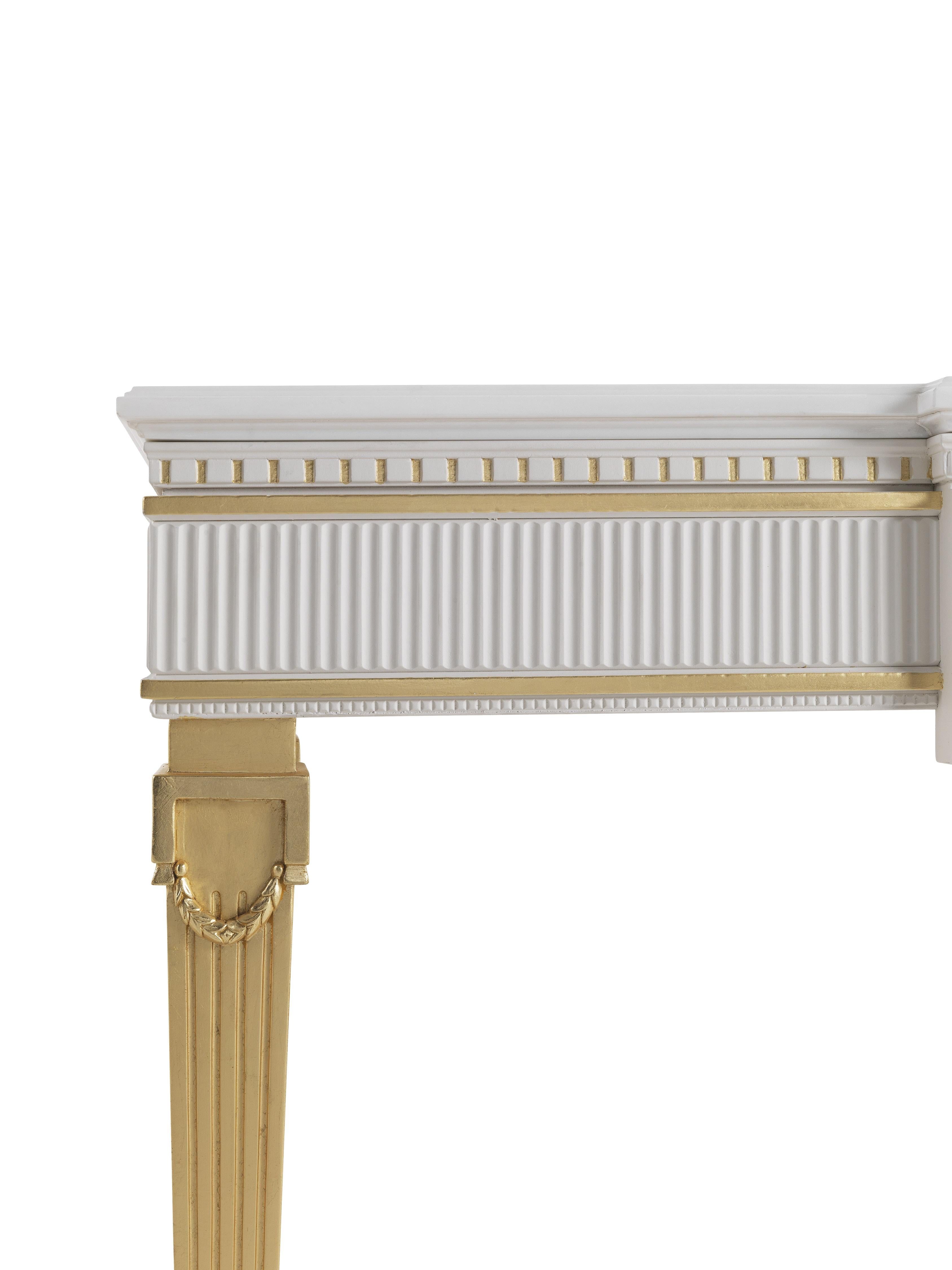 Italian 21st Century Portland Console in Wood and Top in White Statuario Marble For Sale