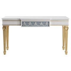 Console 21st Century Portland in Wood e piano in marmo bianco Statuario