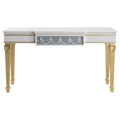 Console Portland du 21e siècle en bois et plateau en marbre statuaire blanc