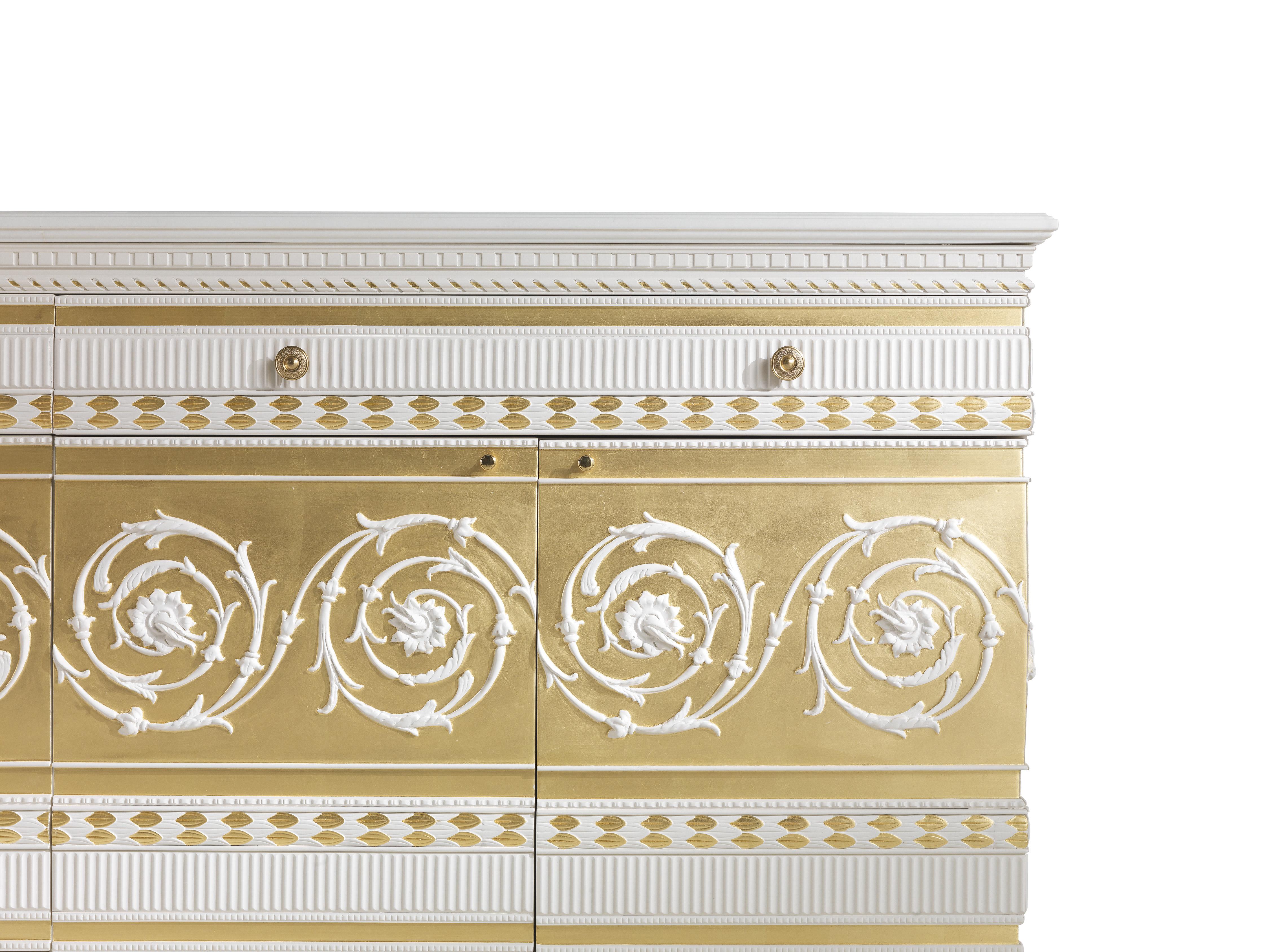 Italian 21st Century Portland Sideboard in Wood and Marble Top For Sale