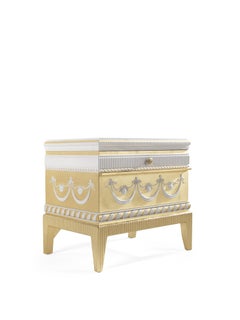 21st Century Portland Square Night Table in Wood and Marble Top