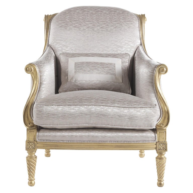 21st Century Rebecca Armchair in Hand-Carved Beechwood and Fabric For Sale  at 1stDibs