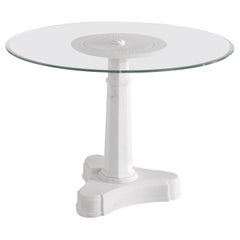 Jumbo Collection Relief Side Table in White Marble and Glass Top