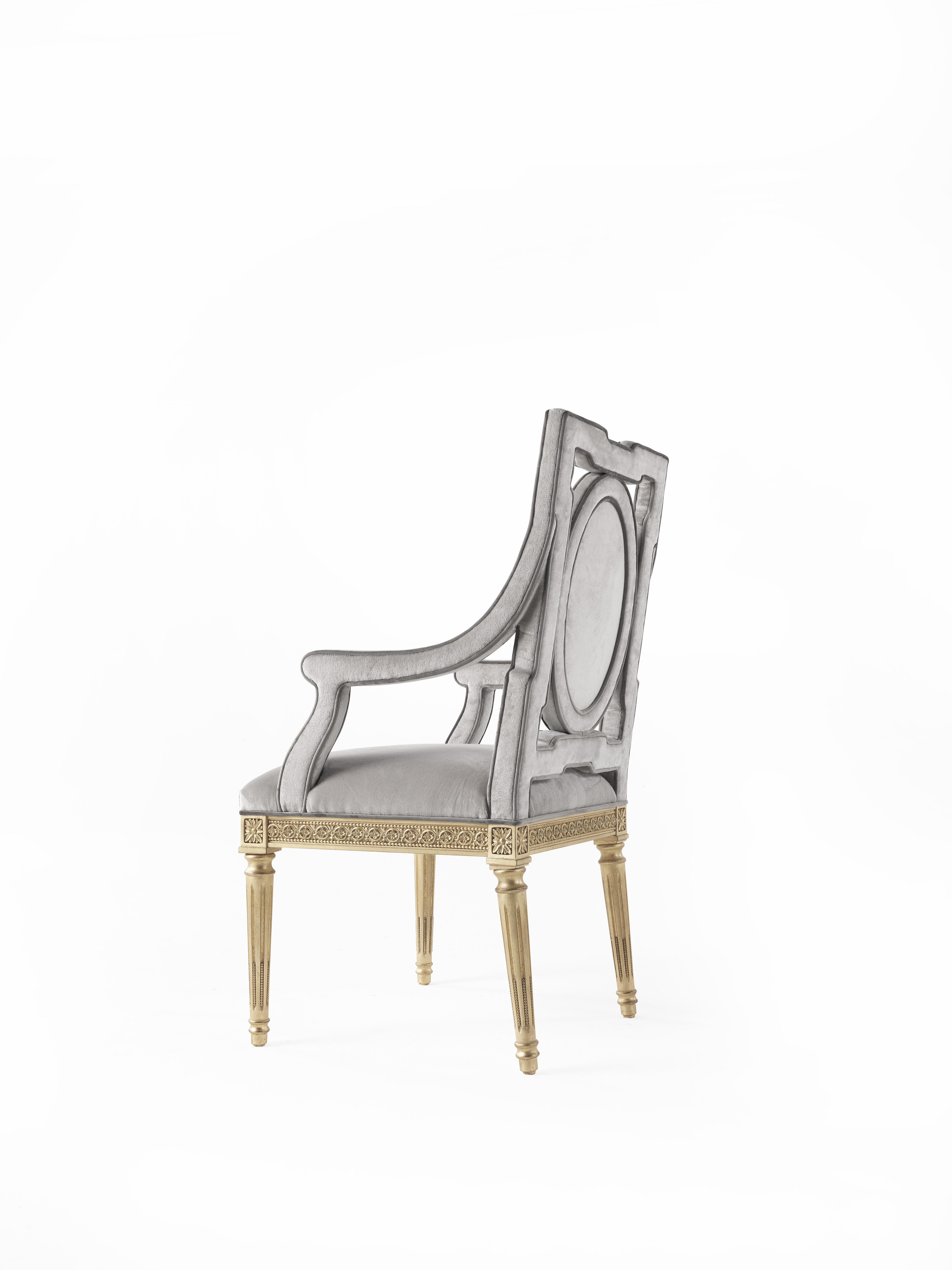 Italian 21st Century Satin Chair with Arms in Wood and Fabric in Style of Louis XVI For Sale