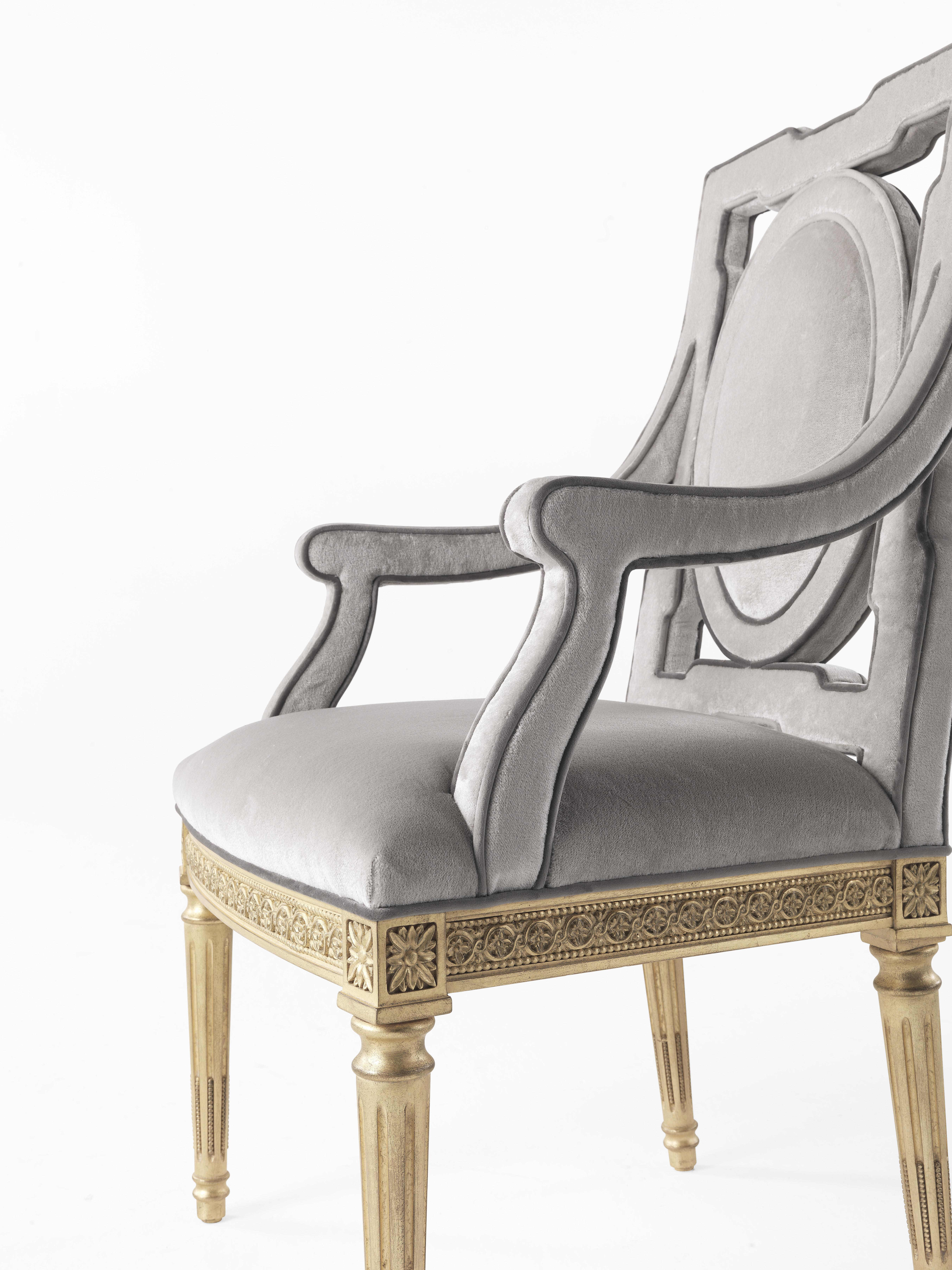 Contemporary 21st Century Satin Chair with Arms in Wood and Fabric in Style of Louis XVI For Sale