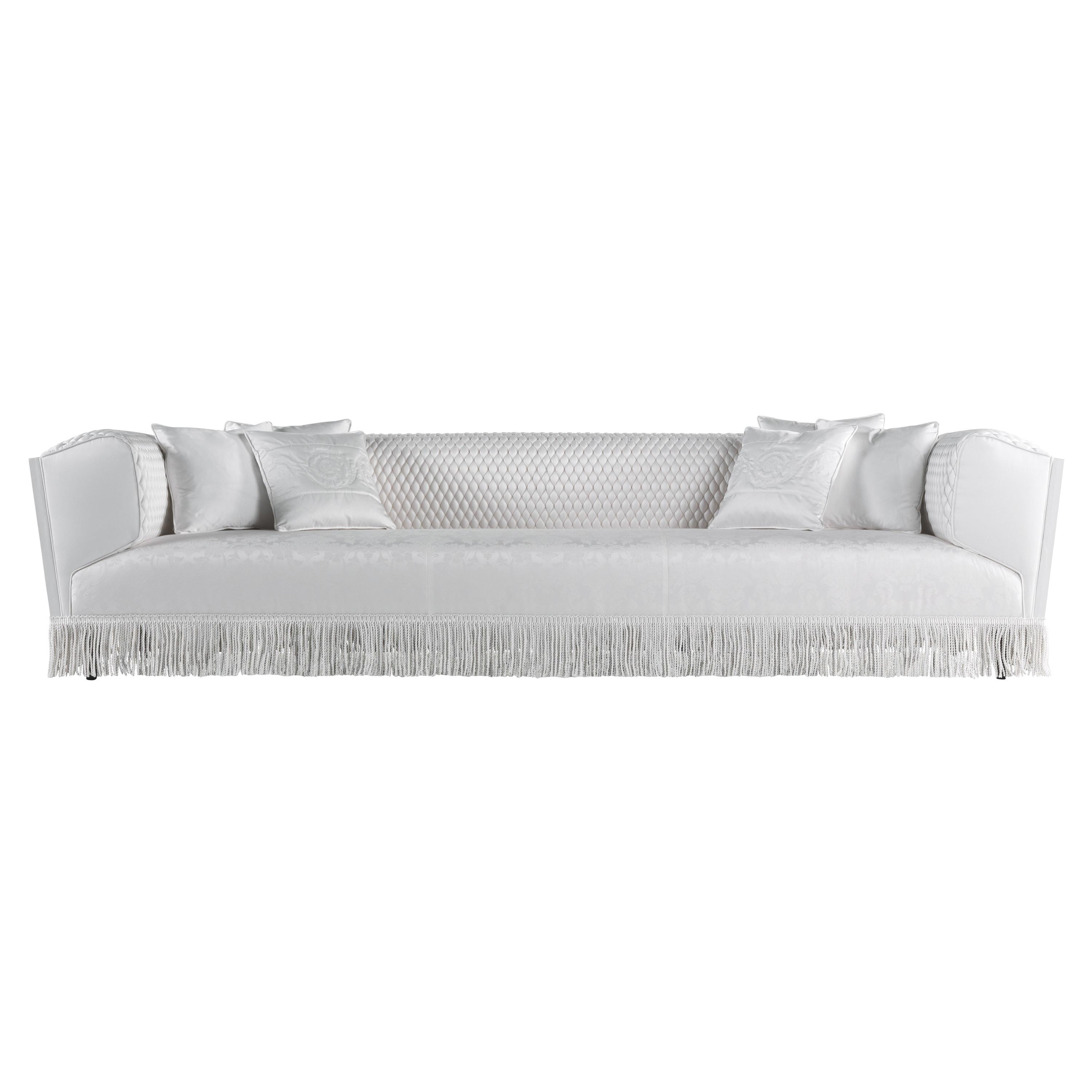 21st Century Saturno 3-Seater Sofa in Fabric with Decorative Fringe For Sale