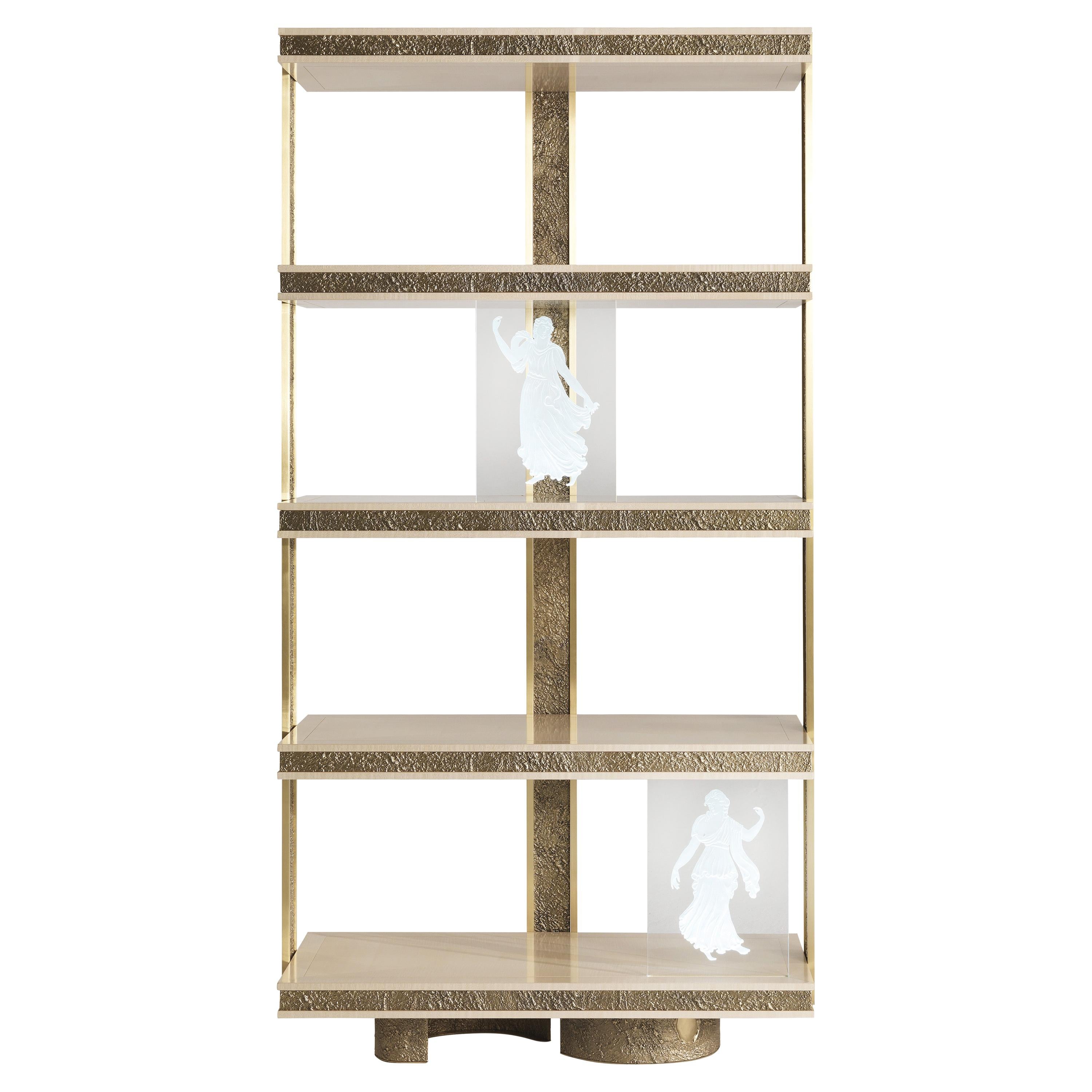 21st Century Shinto Bookcase with Sculptural Base in Lost-wax Cast Brass