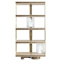 21st Century Shinto Bookcase with Sculptural Base in Lost-wax Cast Brass 