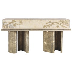 21st Century Shinto Console with Sculptural Bases in Lost-wax Cast Brass 