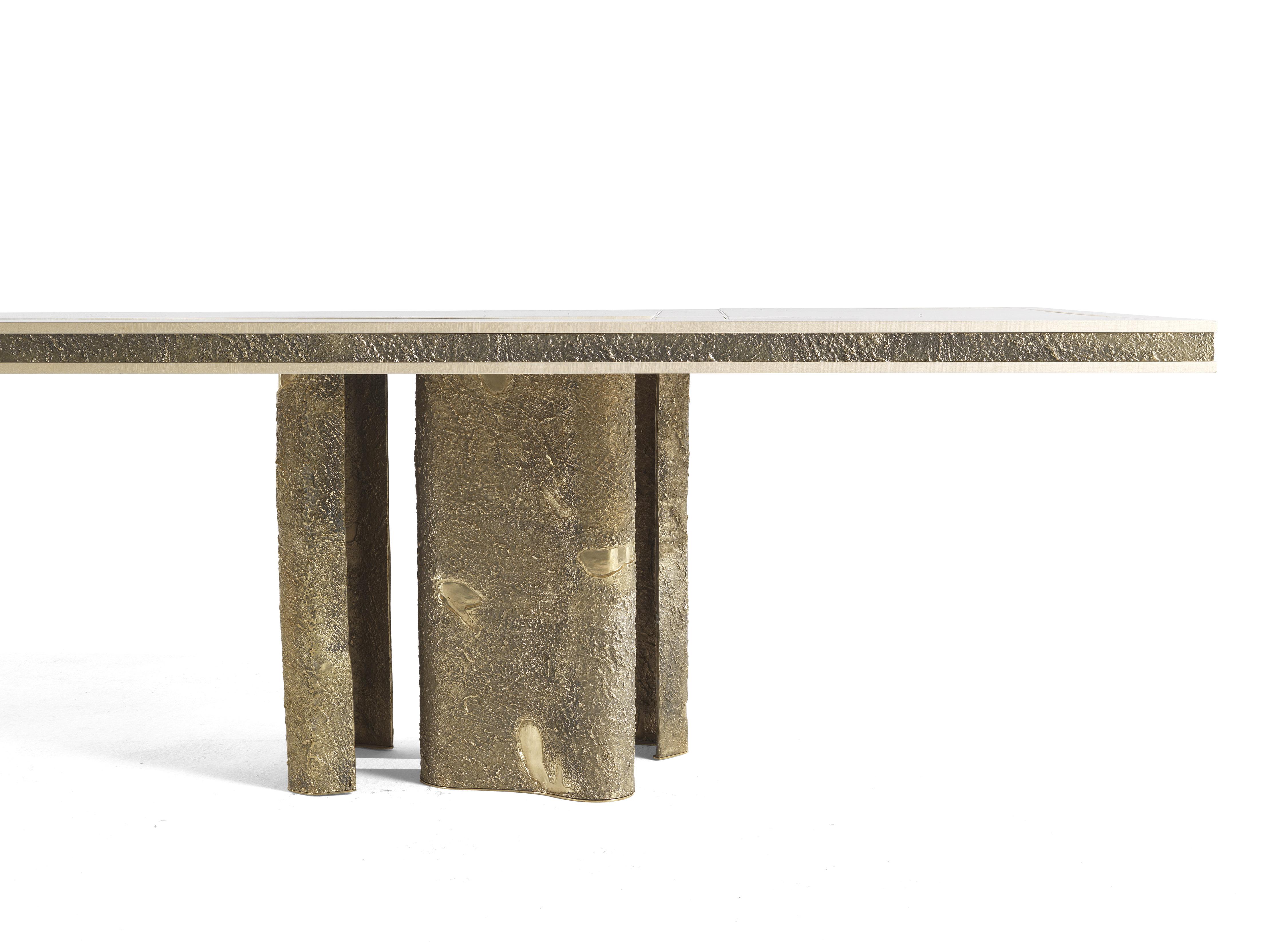 Contemporary 21st Century Shinto Dining Table in Lost-wax Cast Brass and Cloudy Onyx Top For Sale