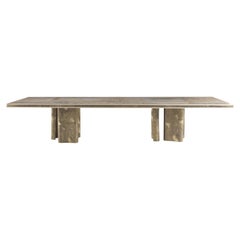 Jumbo Collection Shinto Dining Table in Brass with Wood and Onyx Top