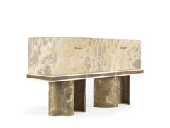 21st Century Shinto Bar Cabinet with Sculptural Bases in Lost-wax Cast Brass