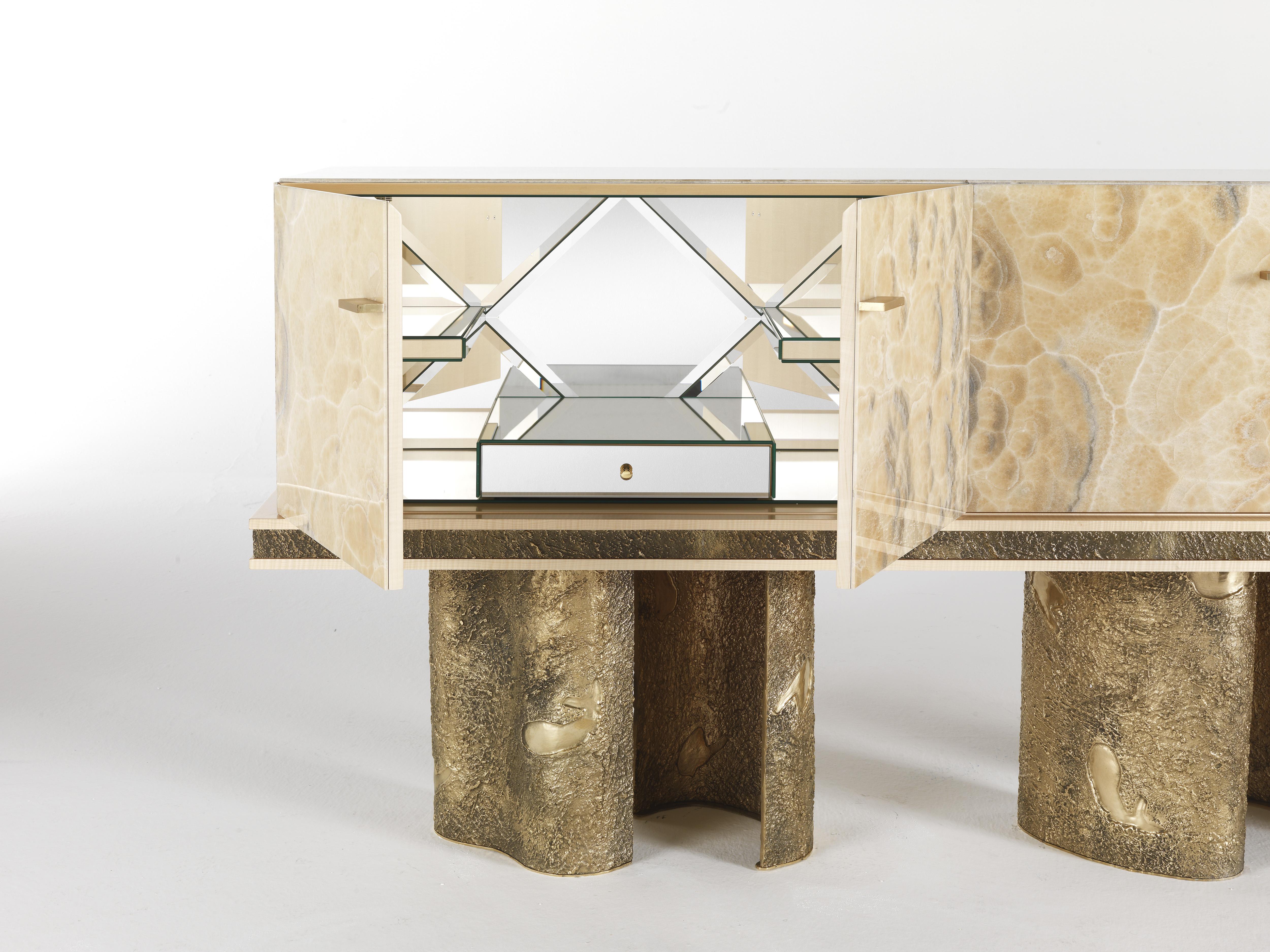 Italian 21st Century Shinto Bar Cabinet with Sculptural Bases in Lost-wax Cast Brass  For Sale