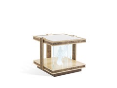 Mesa Auxiliar Shinto Siglo XXI de Madera con Tapa de Mármol Statuario Blanco