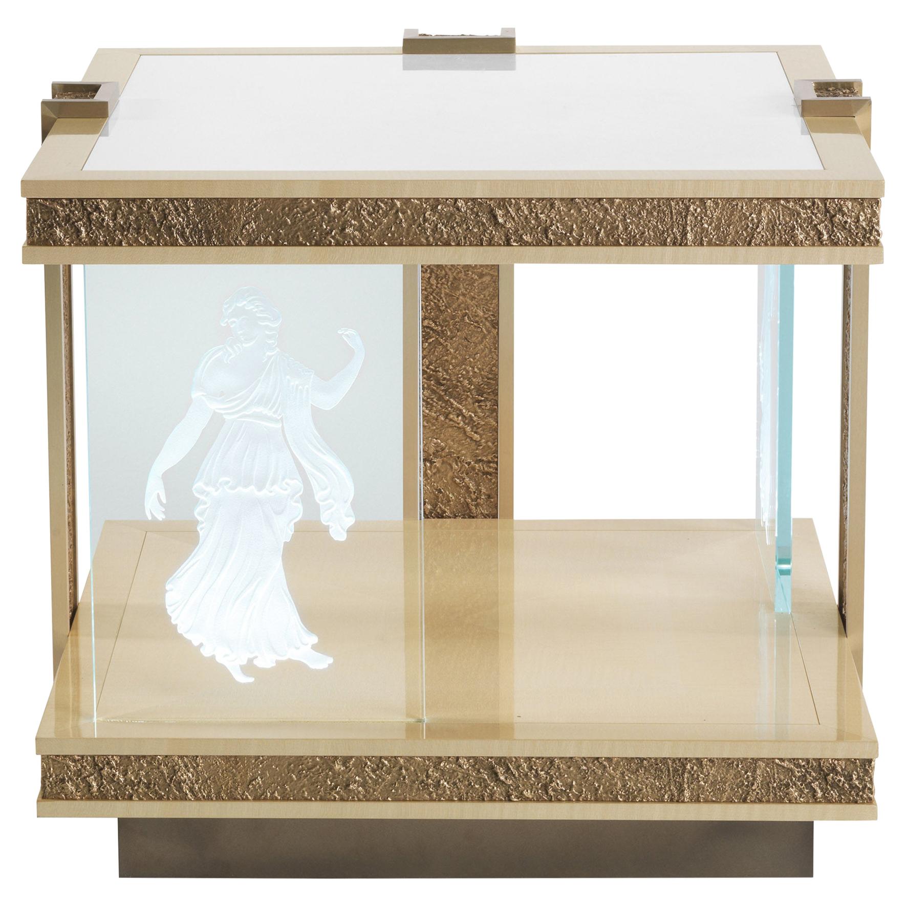 21st Century Shinto Side Table in Wood with White Statuario Marble Top