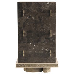 Cassettiera Shinto del XXI secolo in Wood rivestita in marmo Damasco marrone