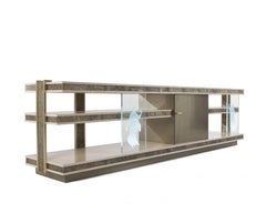 21st Century Shinto TV Unit in Wood, Inserts in Cast Brass and Marble Top