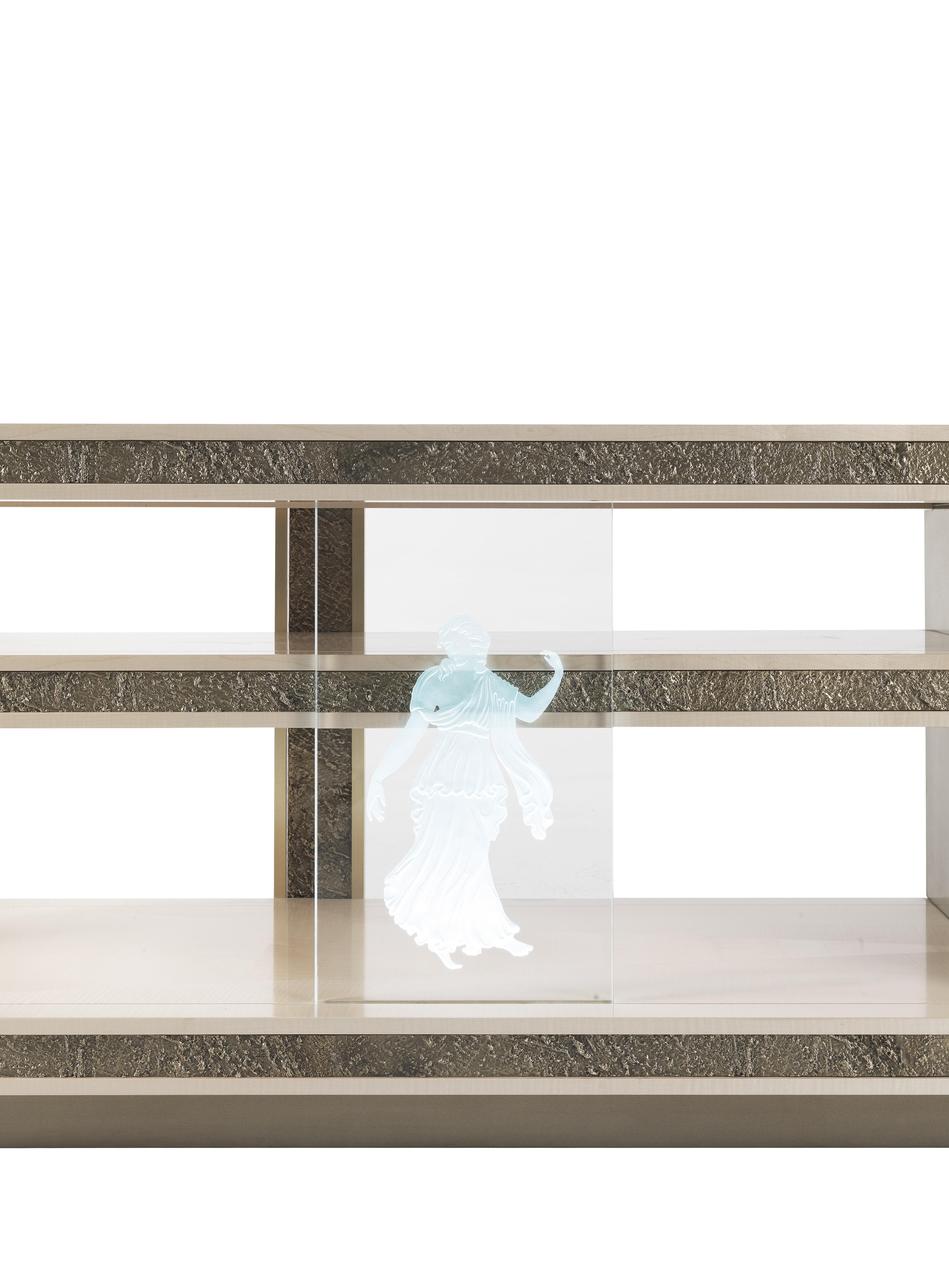 Shinto-Tischschrank aus Holz, Einsätze aus gegossenem Messing und Marmorplatte, 21. Jahrhundert (21. Jahrhundert und zeitgenössisch) im Angebot