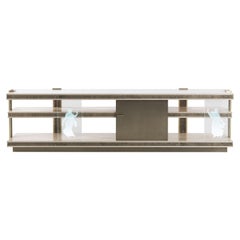 21st Century Shinto TV Unit in Wood, Inserts in Cast Brass and Marble Top