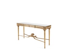 21st Century Shogun Console in Brass with Top in White Namibia Rhino Marble