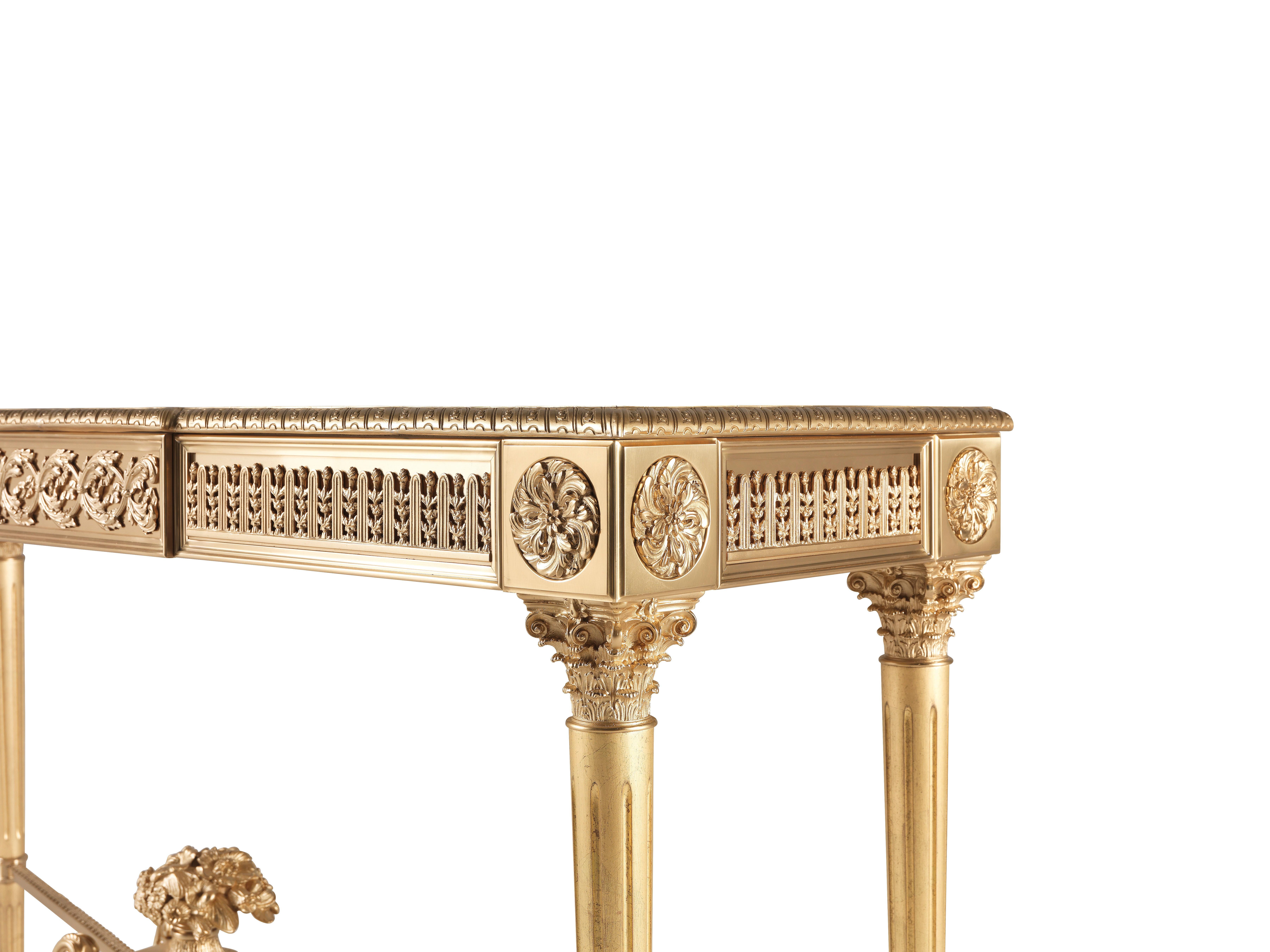 Italian 21st Century Shogun Console in Brass with Top in White Namibia Rhino Marble For Sale
