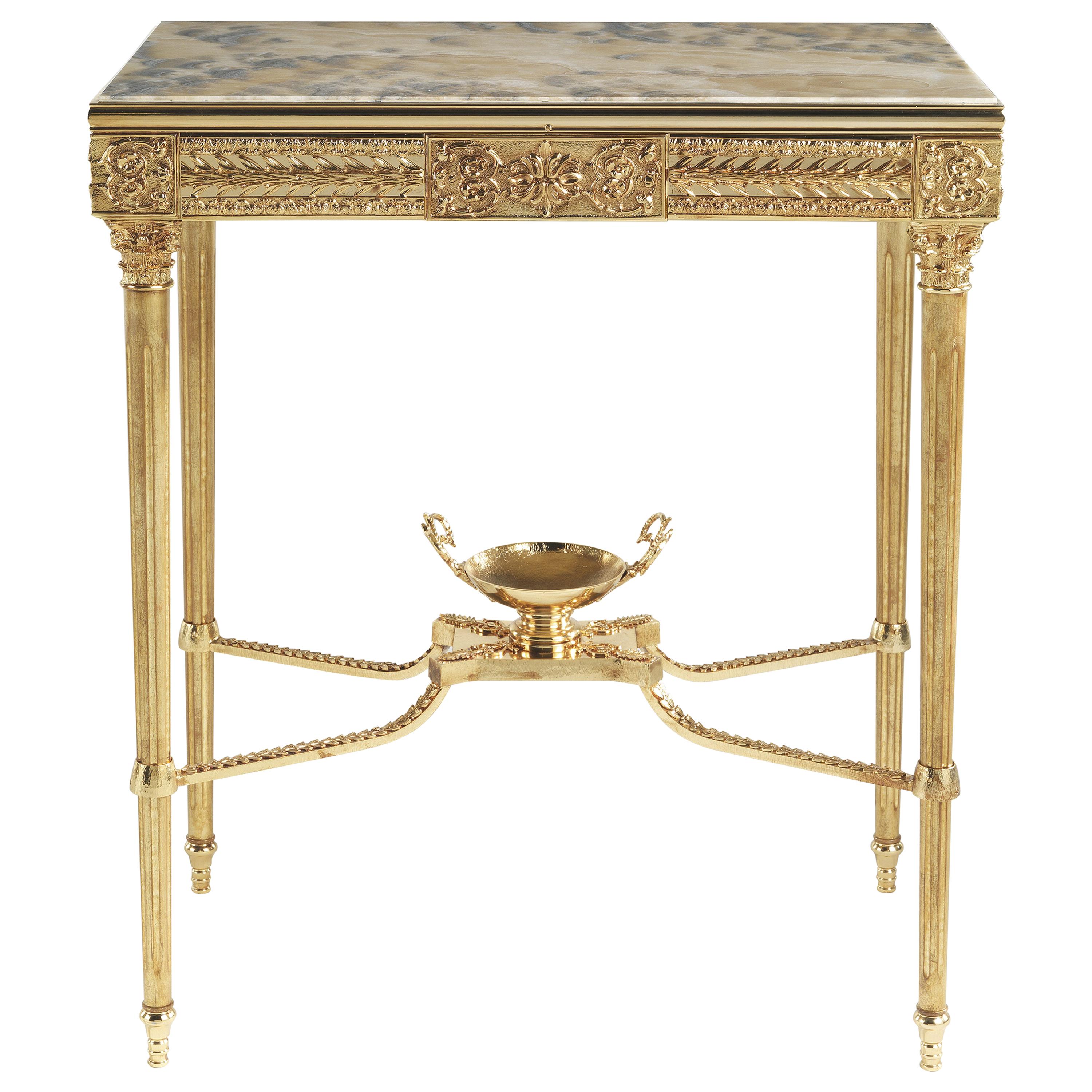 21st Century Shogun Side Table in Lost-wax Cast Brass and Cloudy Onyx Top For Sale