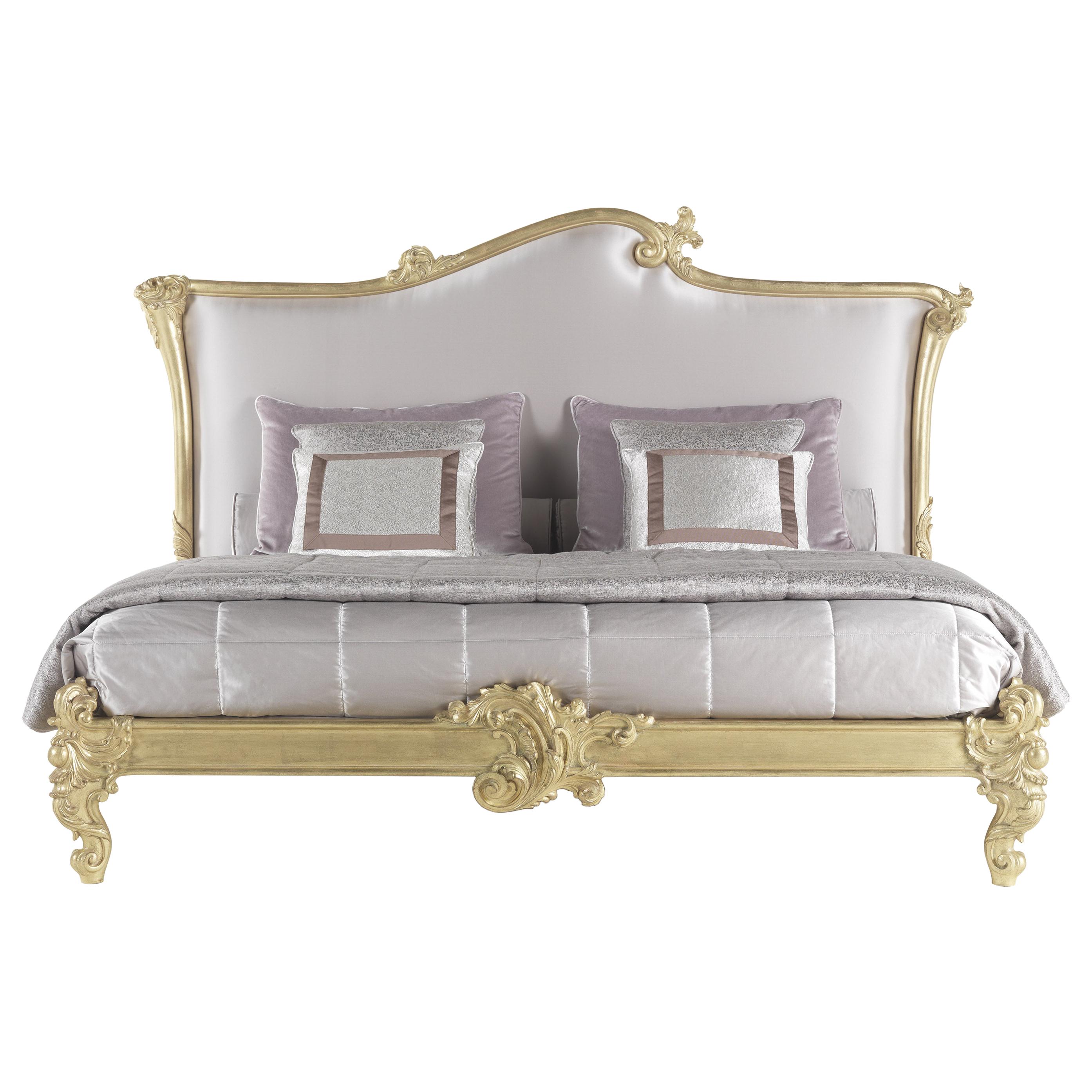 21st Century Sophie Bed in Hand-carved Beechwood and Fabric