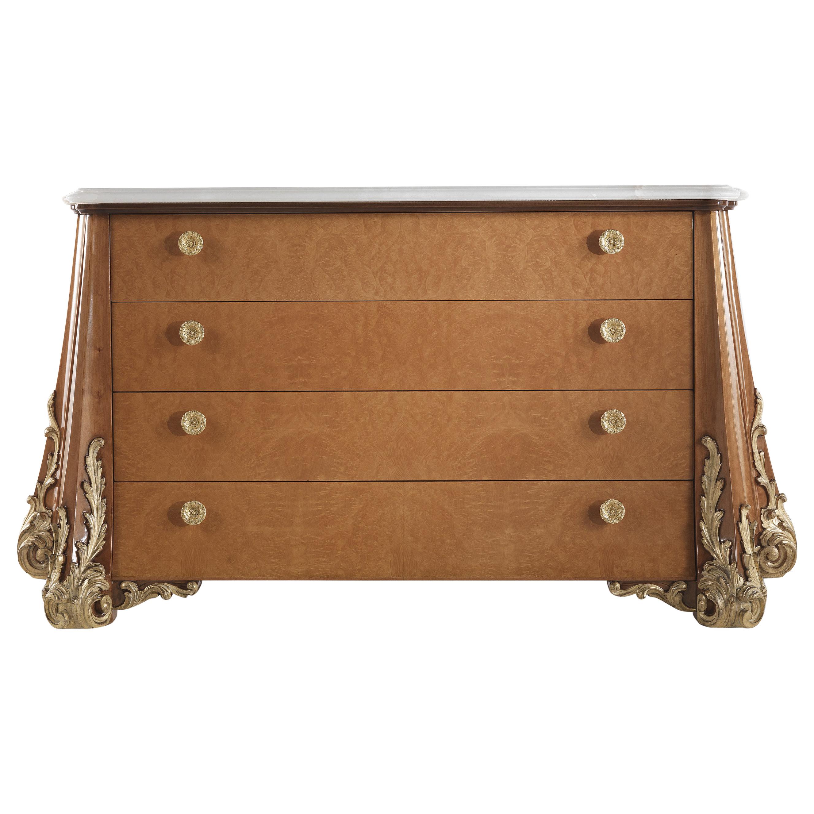21st Century Sophie Chest of Drawers in Wood and Marble Top