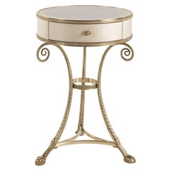 21st Century Torchon Night Table with Base in Brass and Leather Top
