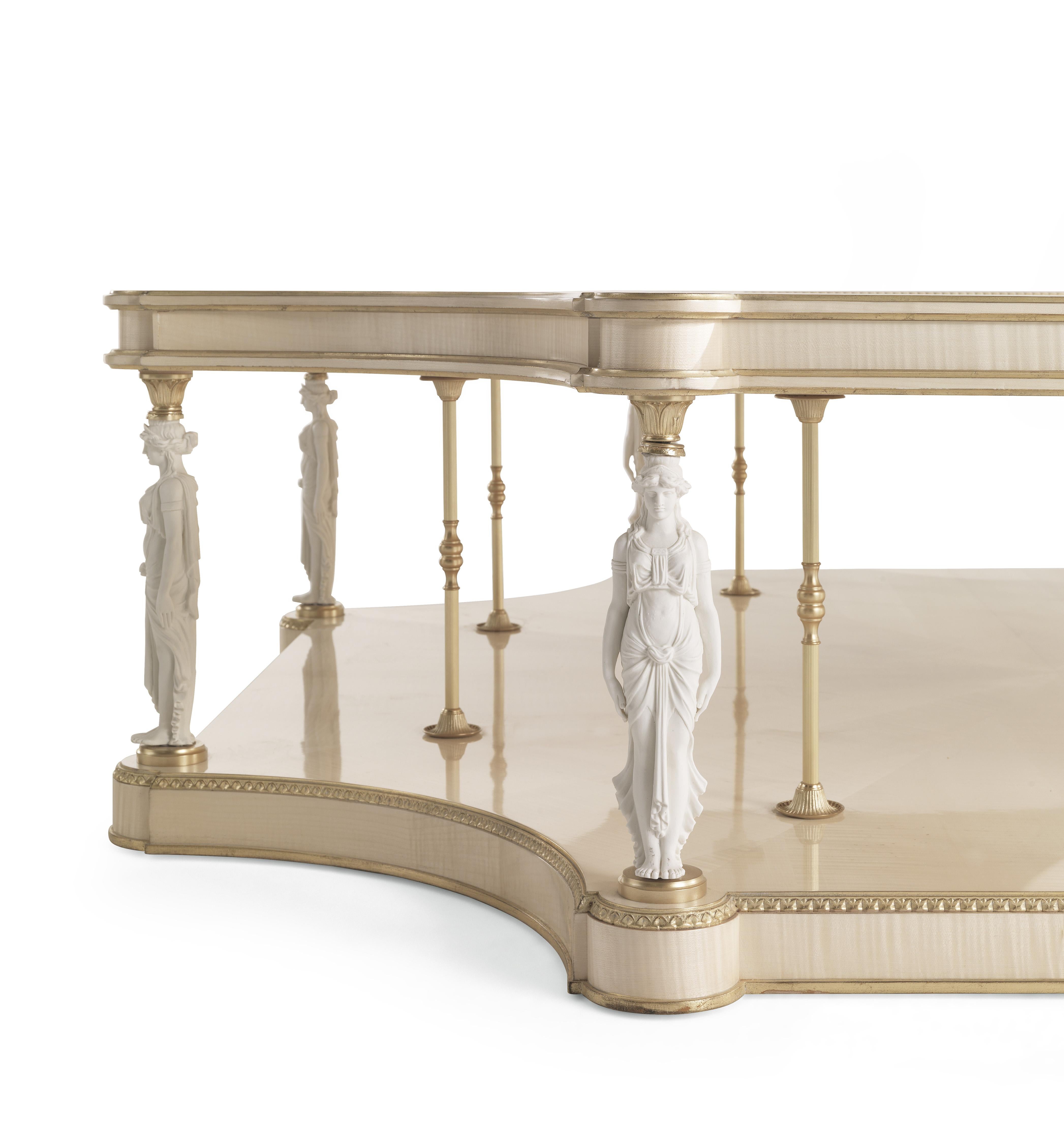 Italian 21st Century Toulouse Central Table in Wood and Marble Top For Sale