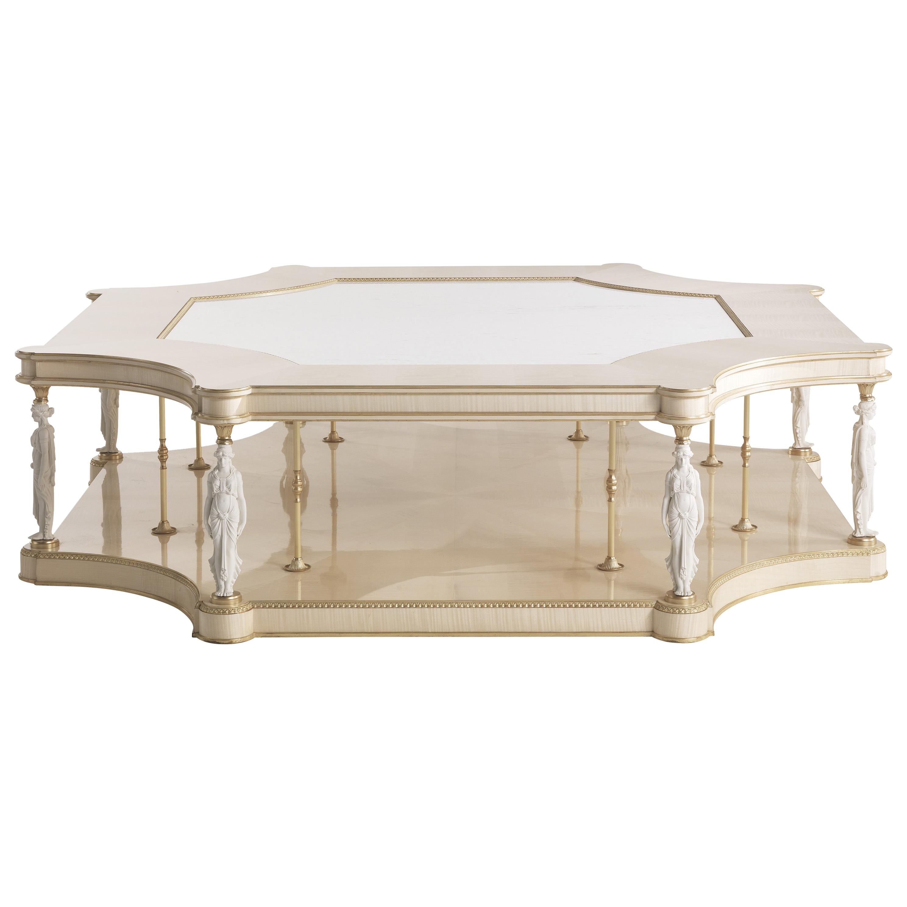 21st Century Toulouse Central Table in Wood and Marble Top For Sale