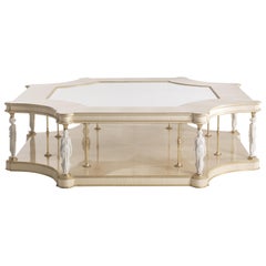 21st Century Toulouse Central Table in Wood and Marble Top