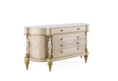 Cassettiera Toulouse del XXI secolo in Wood e piano in marmo bianco Statuario