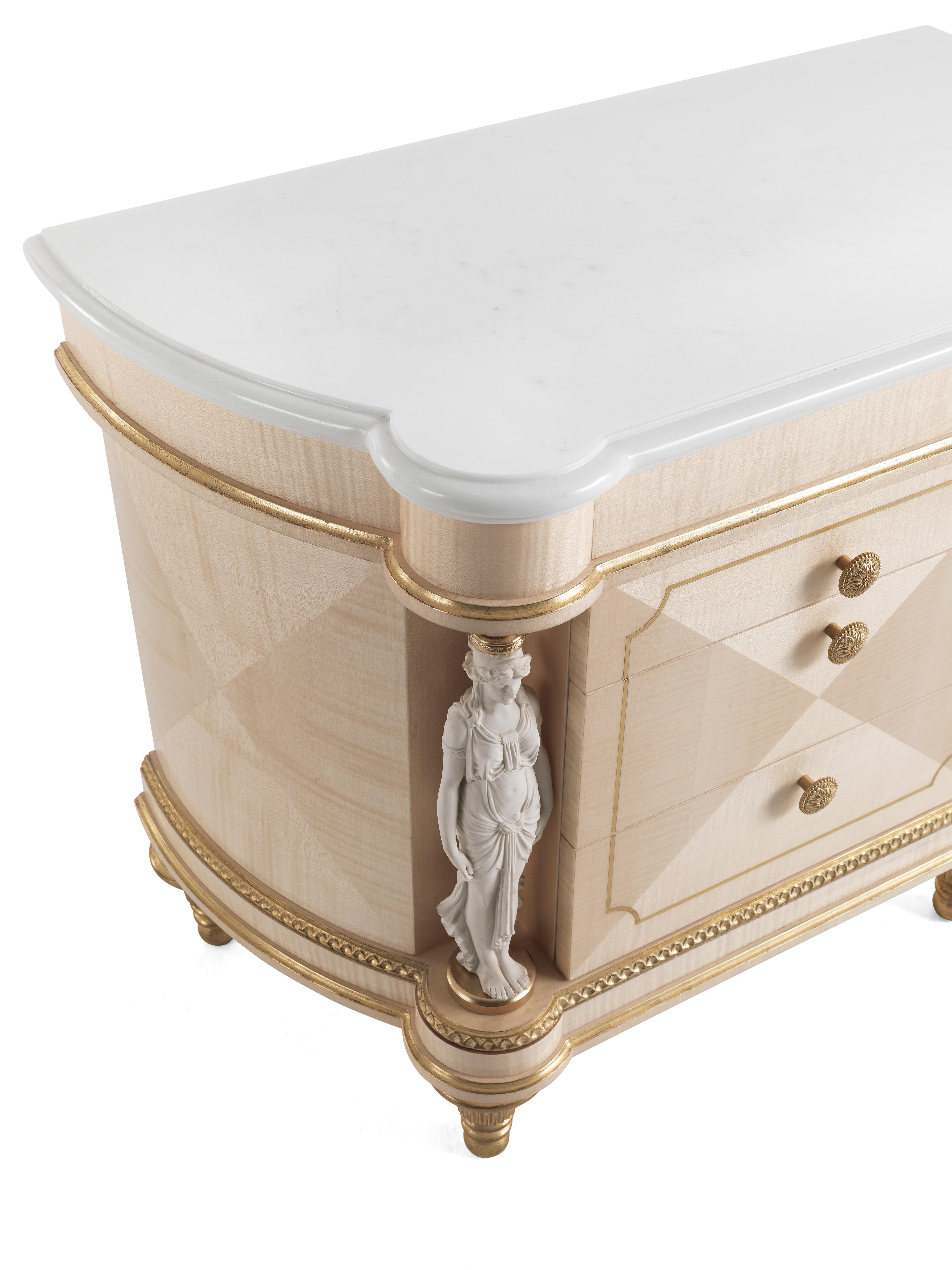 Italian 21st Century Toulouse Night Table in Wood and Marble Top For Sale