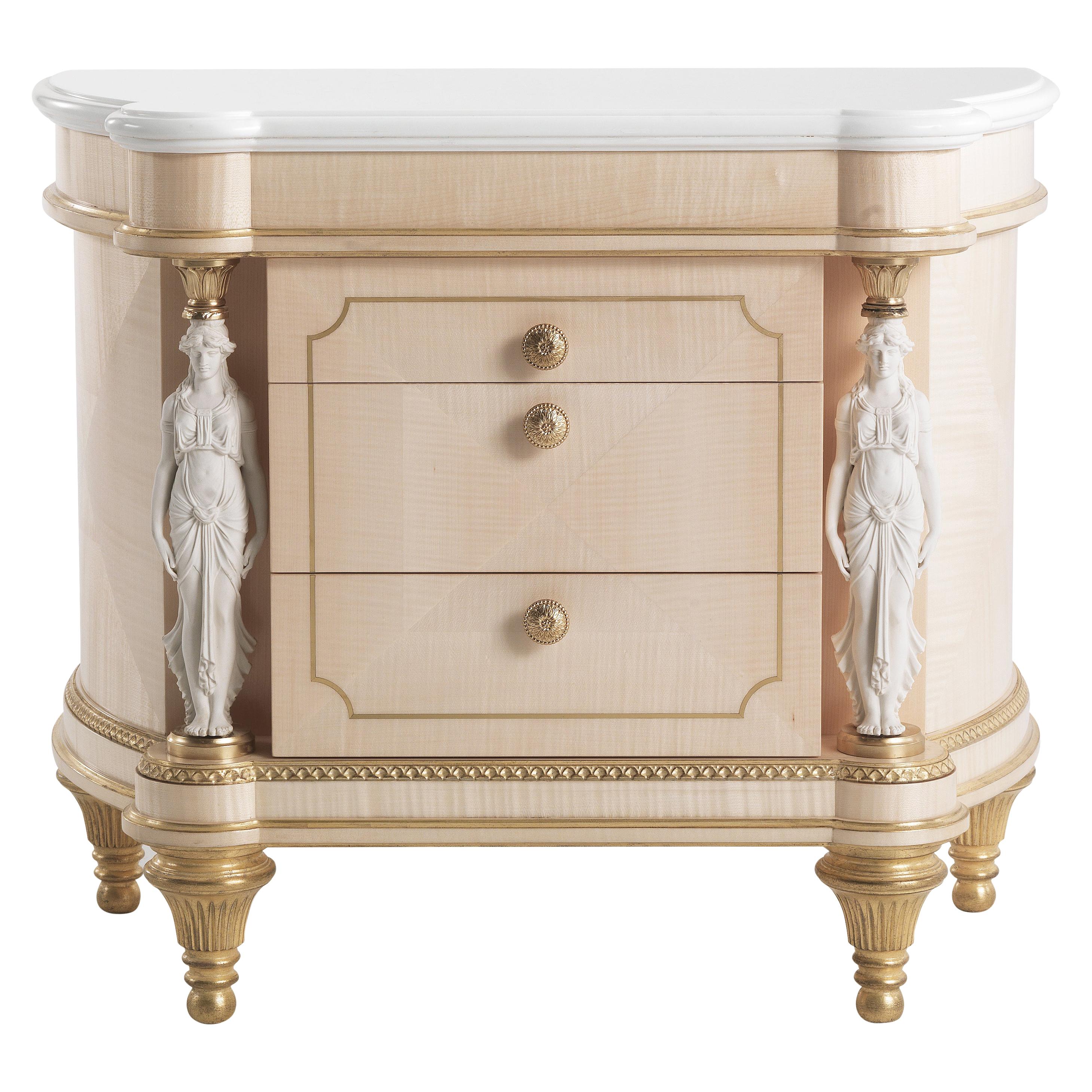 21st Century Toulouse Night Table in Wood and Marble Top For Sale