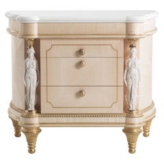 21st Century Toulouse Night Table in Wood and Marble Top