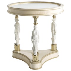 21st Century Toulouse Round Side Table in Wood with Marble Top