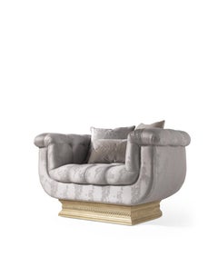 Poltrona Tulipe del XXI secolo in tessuto jacquard e base in Wood intagliato a mano