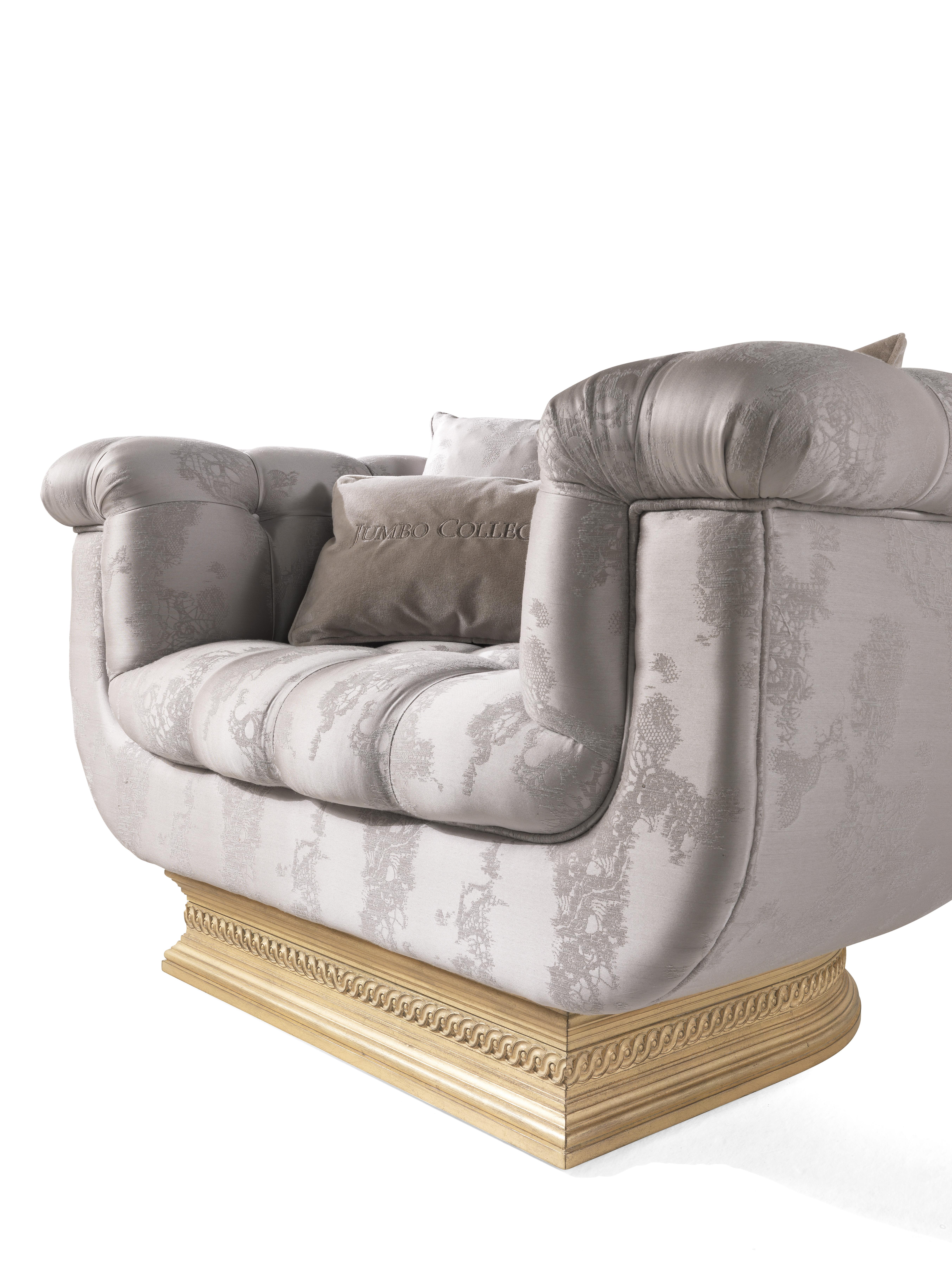 Louis XVI 21st Century Tulipe Armchair in Jacquard Fabric and Base in Hand-carved Wood For Sale