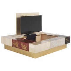 Ukiyo Zentraler Tisch aus Holz des 21. Jahrhunderts mit TV- Lift-Mechanismus 