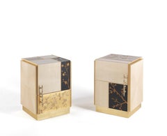 21st Century Ukiyo Side Table in Wood with Panels Decorated in Relief Plaster