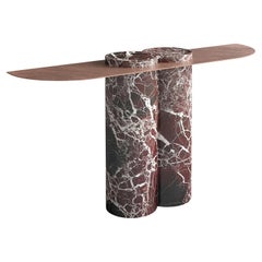 Jumbo Console in Rosso Levanto Marble and Copper