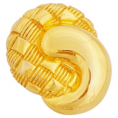 Jumbo Gilded Abstract Knot Brooch With Checker Texture By Celine, 1990s