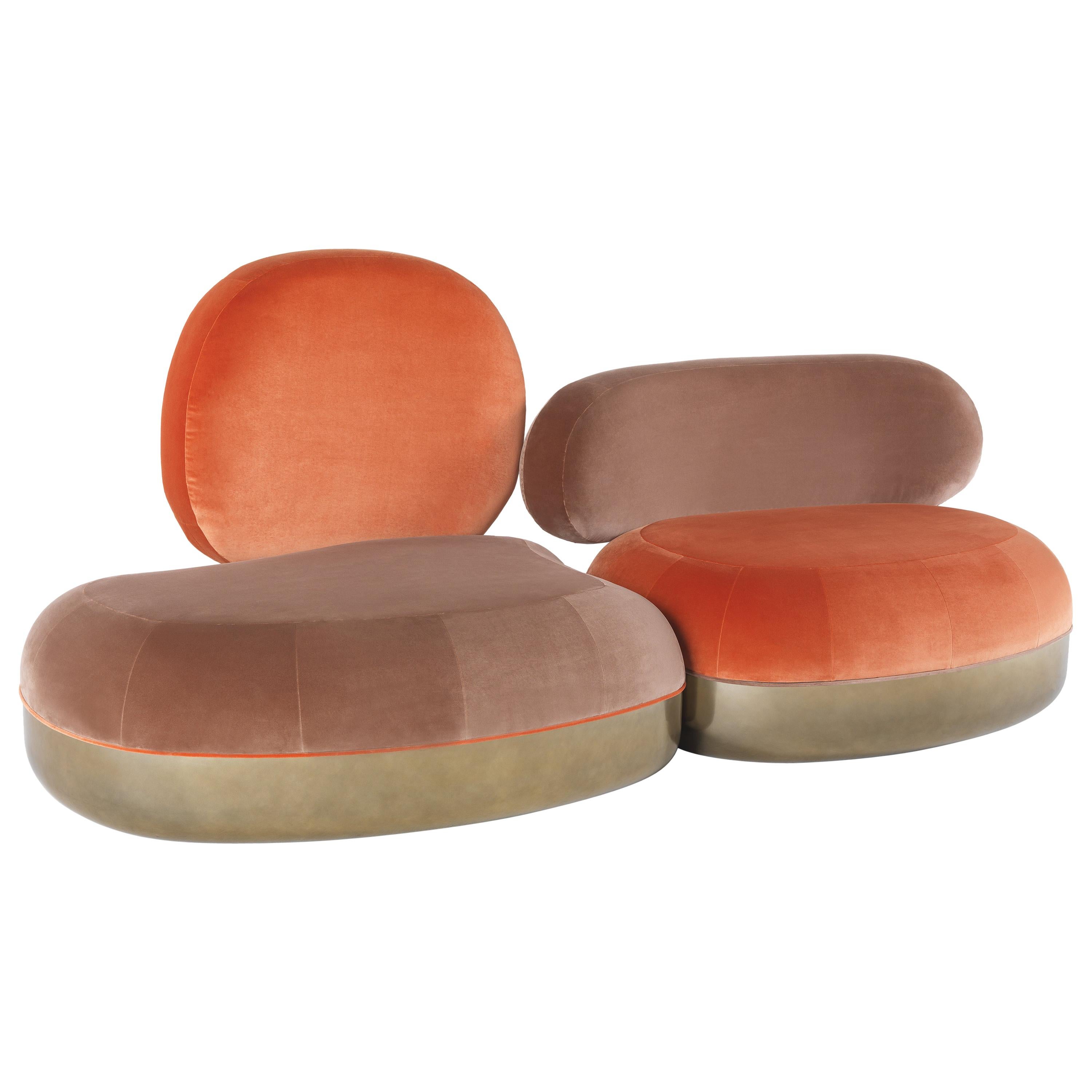 Im Angebot: 21. Jahrhundert Belmer Zweisitzer-Sofa aus Samt von Matteo Cibic, Orange (Pink)