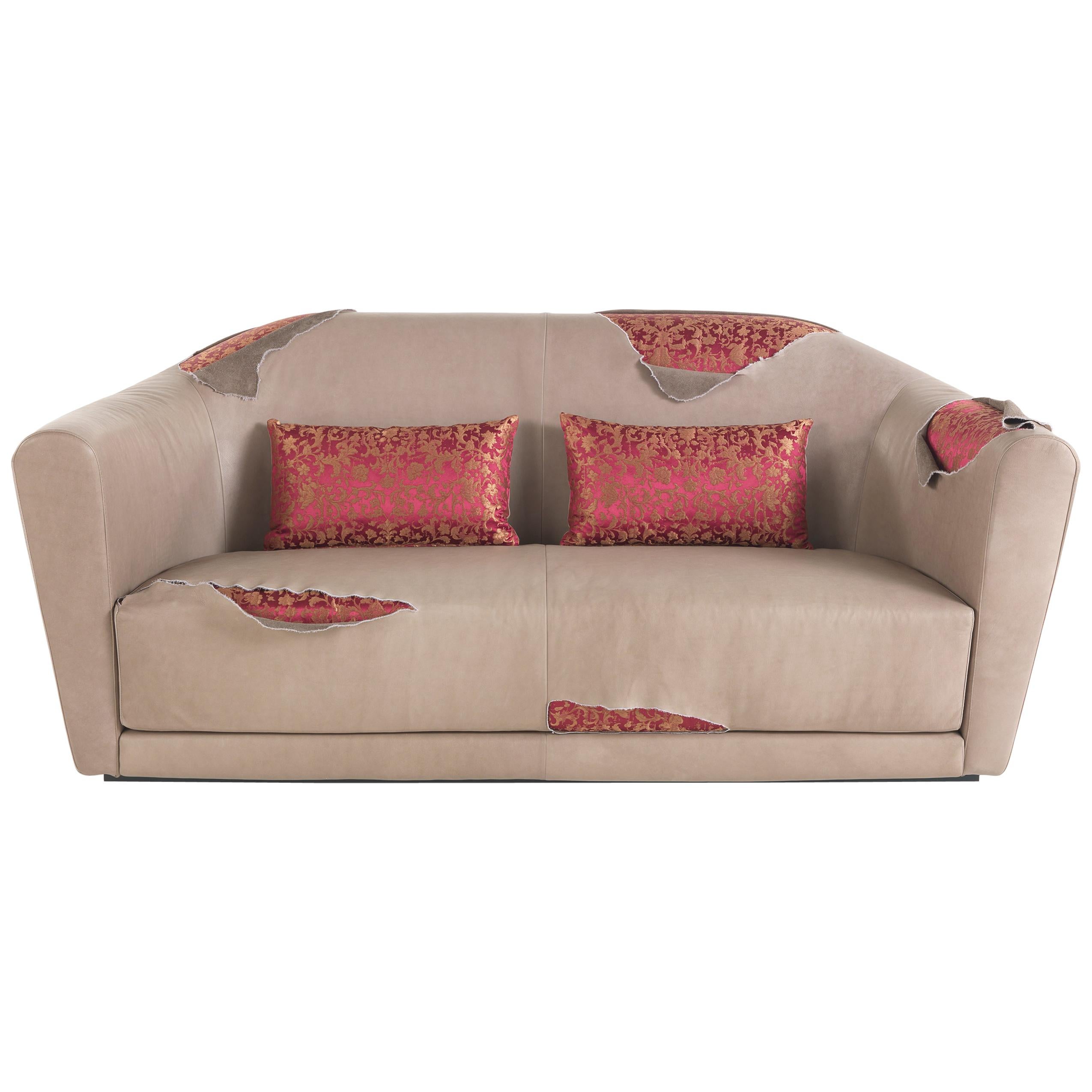 For Sale: Beige (Taupe ) 21st Century Fylgrade Sofa in Leather and Historical Fabric by CTRLZAK