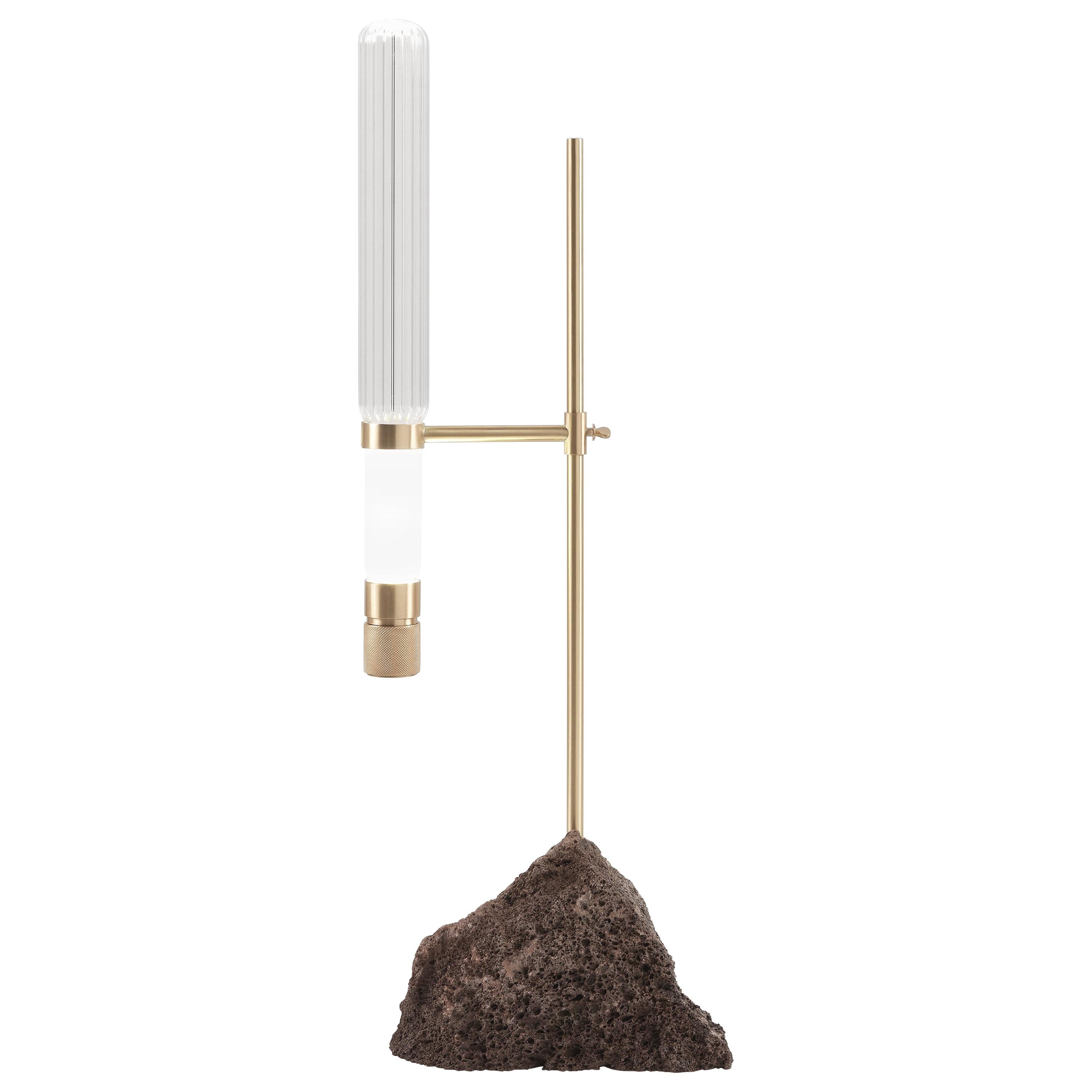 21st Century Kryptal Table Lamp in Brass and Natural Lava Stone by CTRLZAK For Sale