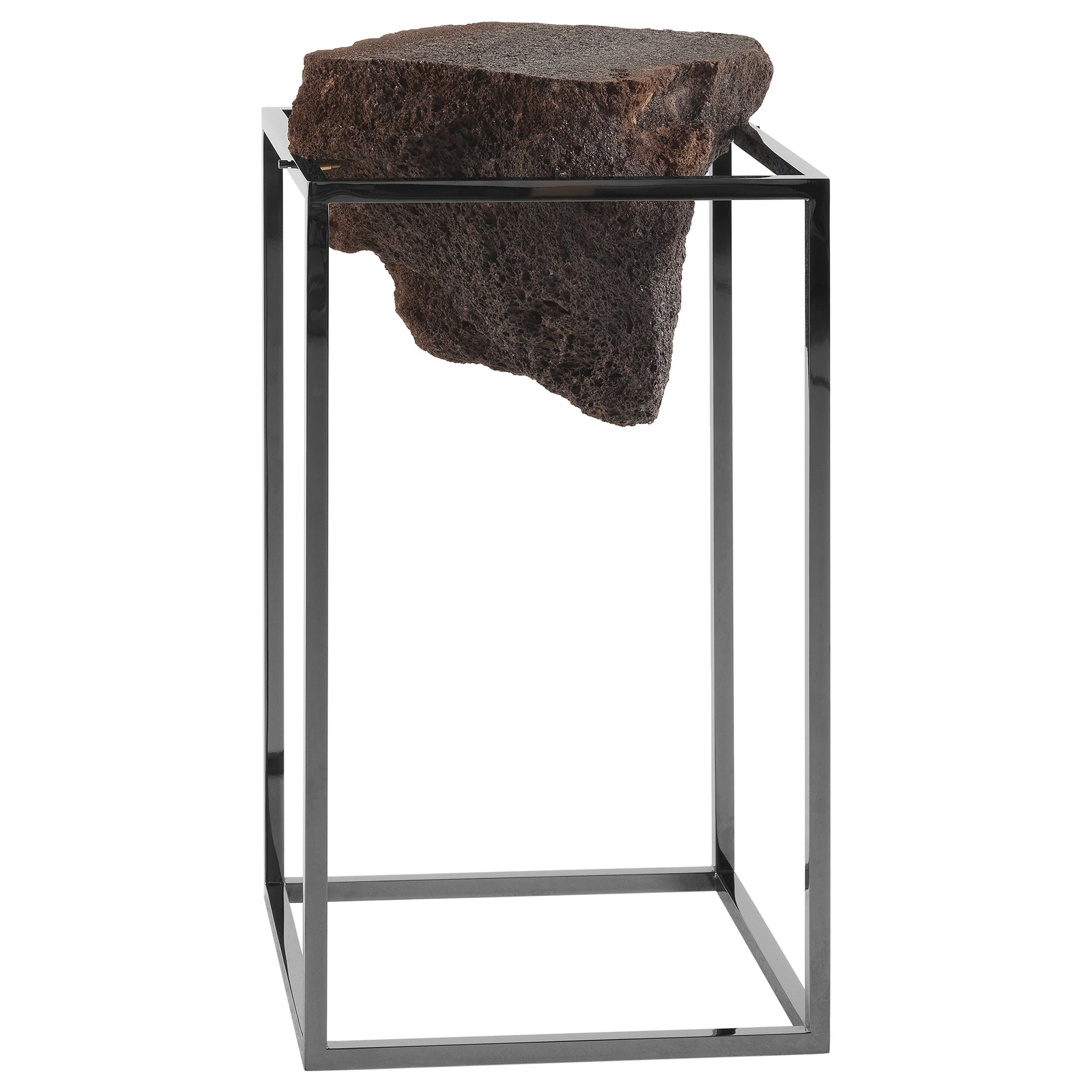 For Sale: Black (Chrome Black) 21st Century Antivol Large Side Table in Brass and Natural Lava Stone by CTRLZAK