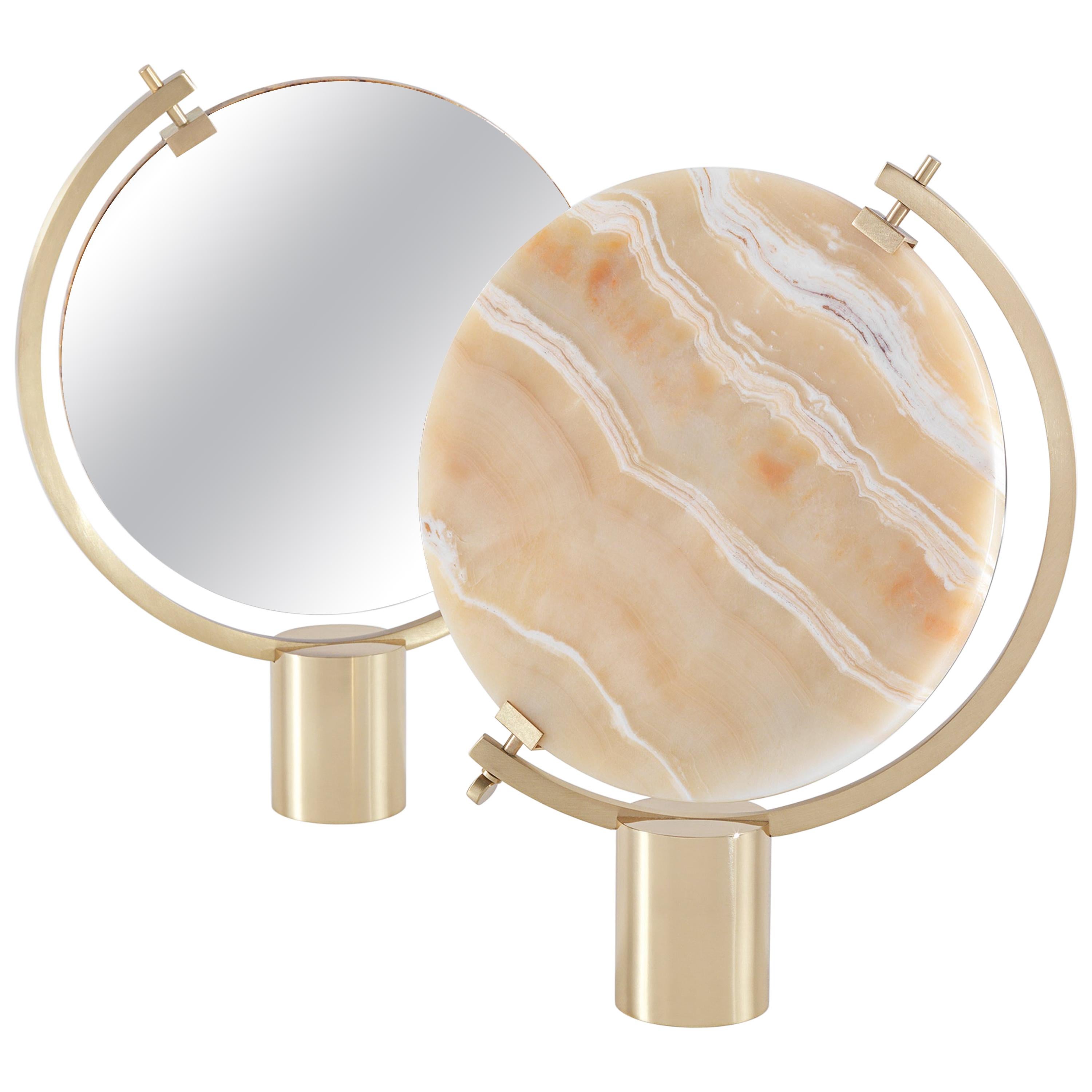 For Sale: Beige (Honey Onyx) 21st Century Naia Table Mirror in Polished Marble by CTRLZAK