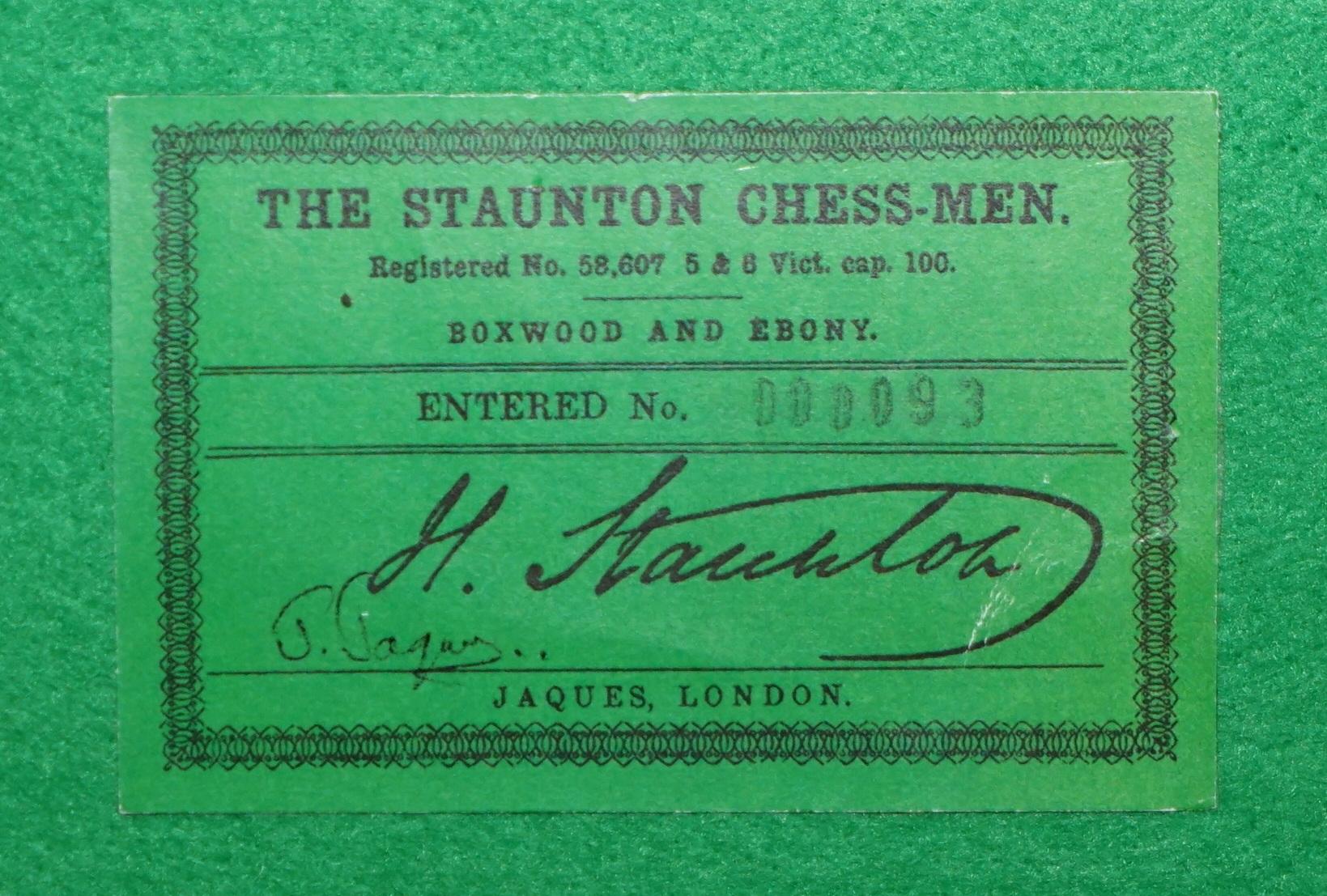 JUMBO JAQUES LTD EDiTION 1850 STAUNTON CHESSMAN CHESS SET INC CERTIFCATES ETC en vente 2